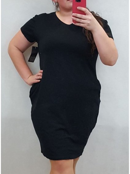 Šaty klasik krátký rukáv dámské (uni L/XL) ITALSKá MóDA IM721010/DR (Velikost XL/2XL, Barva Černá)