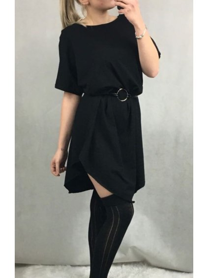Šaty krátký rukáv oversize dámské nadrozměr s páskem (XL/2XL) ITALSKÁ MÓDA IM421443 (Velikost XL/2XL, Barva zelená khaki)