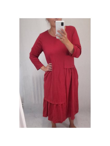 Šaty 3/4 rukáv dámské nadrozměr (XL/2XL ONE SIZE) ITALSKá MODA IMS21305/DR (Velikost XL/2XL, Barva vínová)