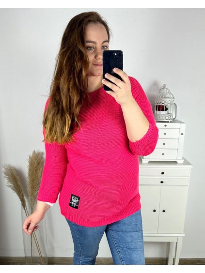 Svetr pletený prodloužený dlouhý rukáv dámské nadrozměr (2XL/3XL ONE SIZE) ITALSKÁ MÓDA IM4212261 (Velikost XL/2XL, Barva Černá)