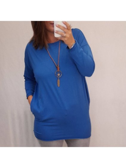 Tunika dlouhý rukáv dámské (2XL/3XL ONE SIZE) ITALSKá MóDA IMC21SIRNA/dr (Velikost 2XL/3XL, Barva modrá)