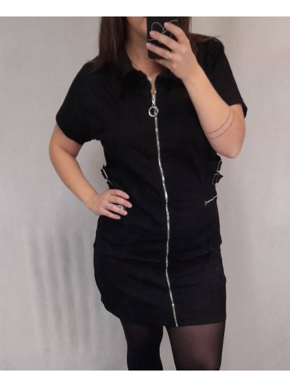 Šaty riflové krátký rukáv dámské nadrozměr (2XL-6XL) GOURD GD22GD8617-LJ/DR (Velikost 2XL, Barva Černá)