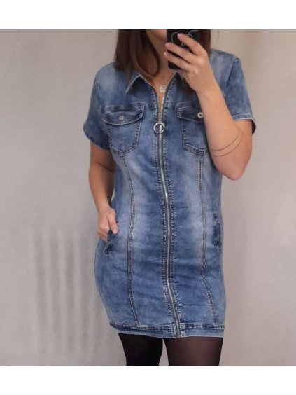 Šaty riflové krátký rukáv dámské nadrozměr (2XL-6XL) GOURD GD22GD8609-LJ/DR (Velikost 2XL, Barva modrá)
