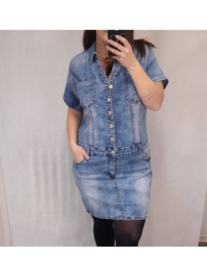 Šaty riflové krátký rukáv dámské nadrozměr (2XL-6XL) GOURD GD22GD8610-LJ/DR (Velikost 2XL, Barva modrá)
