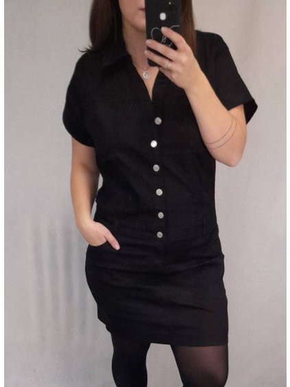 Šaty riflové krátký rukáv dámské nadrozměr (2XL-6XL) GOURD GD22GD8125-LJ/DR (Velikost 2XL, Barva Černá)