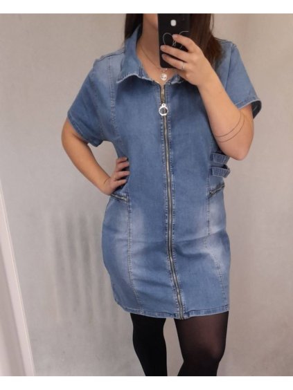 Šaty riflové krátký rukáv dámské nadrozměr (2XL-6XL) GOURD GD22GD8607-LJ/DR (Velikost 2XL, Barva modrá)