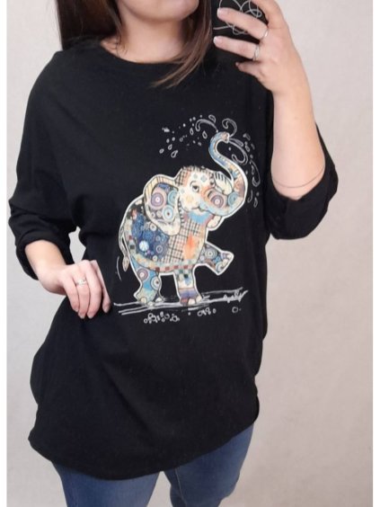 Tunika dlouhý rukáv dámská nadrozměr (4XL/5XL ONE SIZE) ITALSKÁ MÓDA IM4212978/DR (Velikost 4XL/5XL, Barva Černá)