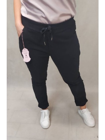 Kalhoty strečové dámské nadrozměr (XL/2XL/3XL ONE SIZE) ITALSKÁ MÓDA IMJ220015/DR (Velikost 2XL/3XL, Barva Černá)