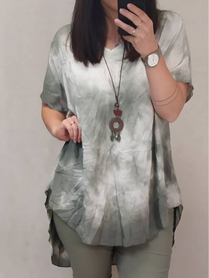 Tunika oversize krátký rukáv s přívěskem dámská nadrozměr (3XL/4XL ONE SIZE) ITALSKá MóDA IM422FABIA/DR