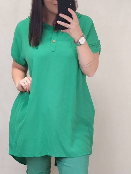 Šaty s kapucí dlouhý rukáv dámská nadrozměr (2XL/3XL ONE SIZE) ITALSKá MóDA IM422492LH/DR (Velikost 2XL/3XL, Barva zelená)