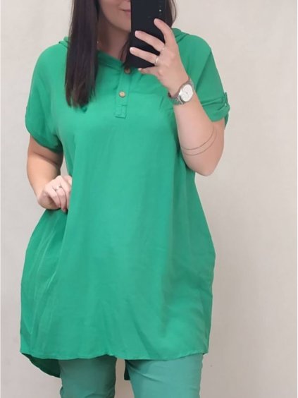 Šaty s kapucí dlouhý rukáv dámská nadrozměr (2XL/3XL ONE SIZE) ITALSKá MóDA IM422492LH/DR (Velikost 2XL/3XL, Barva zelená)