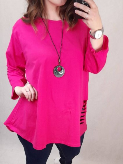 Tunika s přívěškem krátký rukáv dámská nadrozměrná (3XL/4XL ONE SIZE) ITALSKÁ MÓDA IMWQ22015/DR (Velikost 3XL/4XL, Barva tmavě růžová)