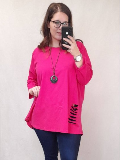 Tunika s přívěškem krátký rukáv dámská nadrozměrná (3XL/4XL ONE SIZE) ITALSKÁ MÓDA IMWQ22015/DR (Velikost 3XL/4XL, Barva tmavě růžová)