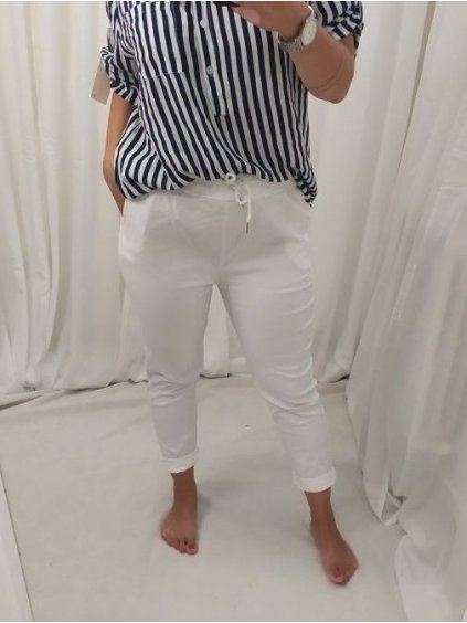Kalhoty bavlněné letní dámské nadrozměr (3XL/4XL/5XL ONE SIZE) ITALSKÁ MODA IM422499LH/DU (Velikost 3XL/4XL, Barva Černá)
