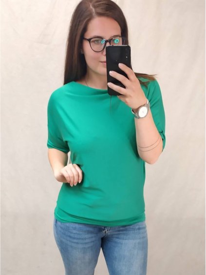 Tunika oversize krátký rukáv dámská nadrozměr (L/XL/2XL ONE SIZE) ITALSKÁ MÓDA IM722075/DR (Velikost XL/2XL, Barva zelená)