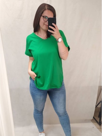 Tunika krátký rukáv dámské nadrozměr ULIVO (46/48/50 ONE SIZE) ITALSKÁ MÓDA IM722006/DR (Velikost 46/48/50, Barva zelená)