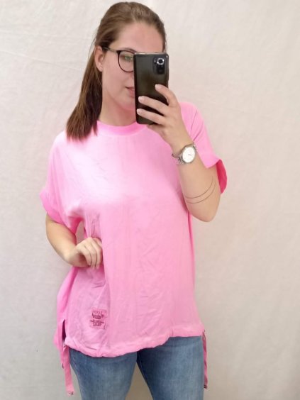 Tunika krátký rukáv dámská (XL/2XL/3XL ONE SIZE) ITALSKÁ MÓDA IM422434/DR (Velikost 2XL/3XL, Barva růžová)