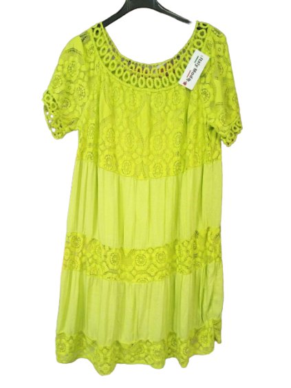 Šaty letní  krajkové krátký rukáv dámské nadrozměr (L/XLONE SIZE) ITALSKÁ MÓDA IMWD22064/DR (Velikost S/M/L, Barva bílá)