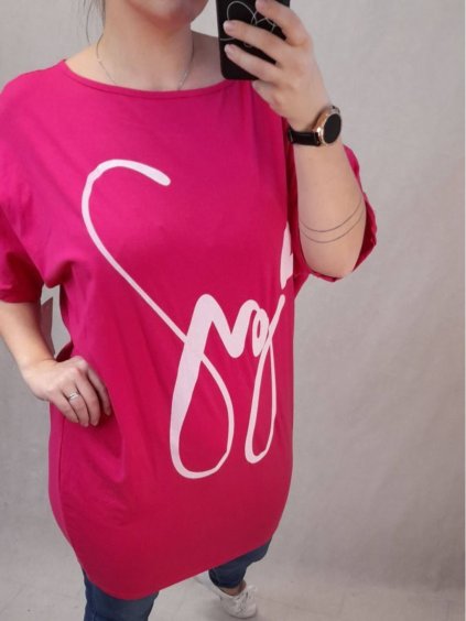 Šaty oversize krátký rukáv joy dámské nadrozměr (4XL/5XL ONE SIZE) ITALSKÁ MÓDA IM422227 (Velikost 4XL/5XL, Barva tmavě růžová)