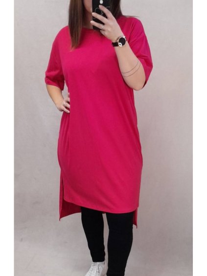 Šaty bavlněné volnočasové krátký rukáv dámské nadrozměr (XL/2XL ONE SIZE) ITALSKÁ MODA IM422103 (Velikost XL/2XL, Barva tmavě růžová)
