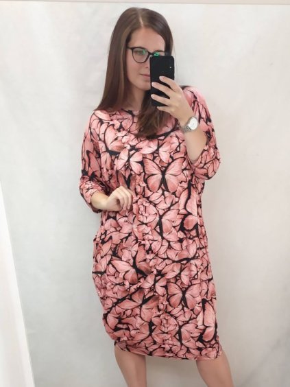 Šaty 3/4 rukáv dámské nadrozměr (3XL/4XL/5XL) POLSKÁ MÓDA PMLSF22ALLA-22/DR (Velikost 4XL/5XL, Barva červená cihlová)