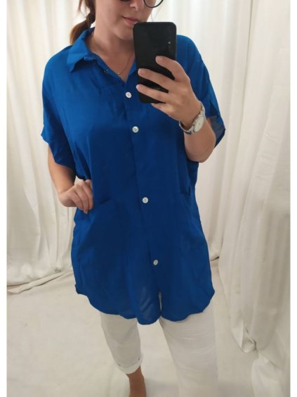 Košile krátký rukáv dámské (4XL/5XL) ITALSKÁ MÓDA IMM2253320 (Velikost 4XL/5XL, Barva modrá královská)