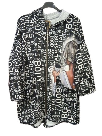 Mikina na zip s kapucí dlouhý rukáv dámská nadrozměr (2XL/3XL ONE SIZE) ITALSKÁ MÓDA IM4221021/DR