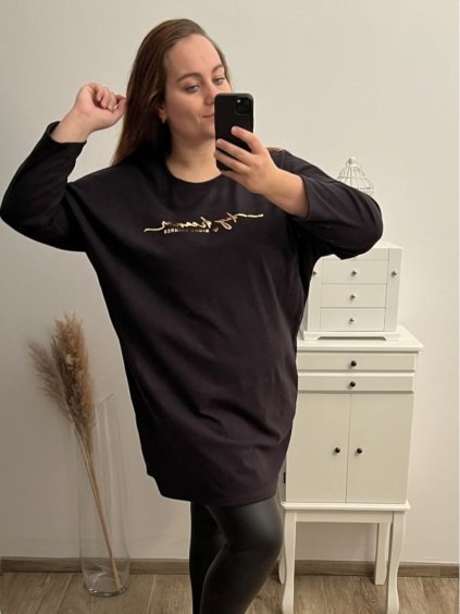 Šaty flaušové dlouhý rukáv dámské nadrozměr (3XL/4XL ONE SIZE) ITALSKá MóDA IM422BOLANA/DR (Velikost 3XL/4XL, Barva Černá)