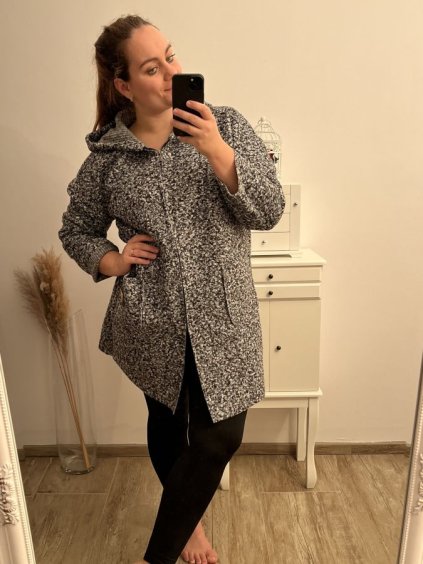 Kabát na zip s kapucí dlouhý rukáv dámská nadrozměr (2XL/3XL ONE SIZE) ITALSKÁ MÓDA IM4221261/DR (Velikost 2XL/3XL, Barva šedá)