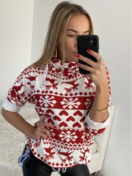 tunika dlouhý rukáv  s kapucí dámské (uni M/L) ITALSKá MóDA IMB22CHRISTMAS/DR (Velikost M/L, Barva béžová)