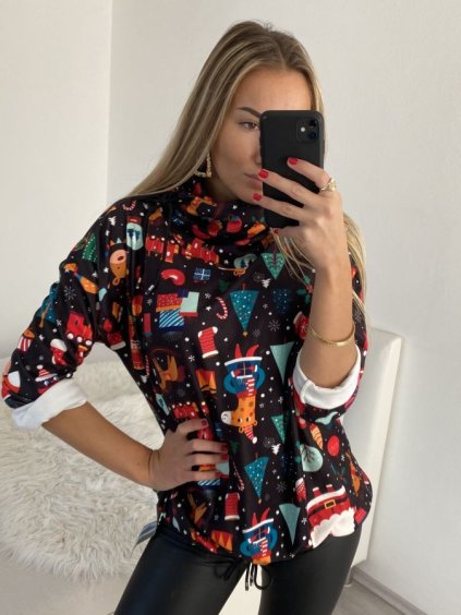 tunika dlouhý rukáv s kapucí dámské (uni M/L) ITALSKá MóDA IMB22CHRISTMAS/DR