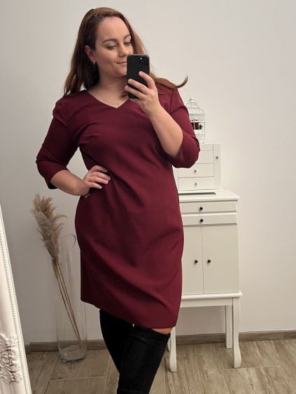 Šaty elegantní krátký rukáv letní dámské (44-46-48-50-52) Polská MÓDA PMLP22DARA1/DU (Velikost 44, Barva vínová)