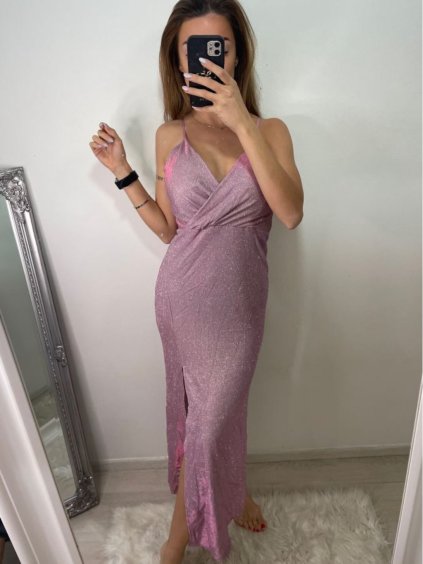 Šaty elegantní společenské dlouhé na ramínka třpytivé dámské (S/M ONE SIZE) ITALSKá MóDA IMM2255333/DU (Velikost S/M/L, Barva béžová)