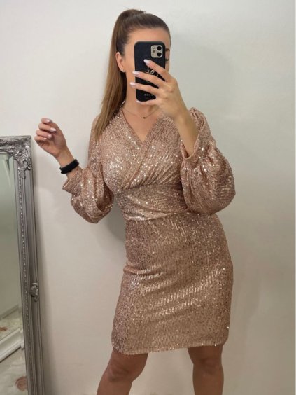 Šaty elegantní třpytivé dlouhý rukáv dámské (S/M ONE SIZE) ITALSKÁ MÓDA IMWB22351/DU