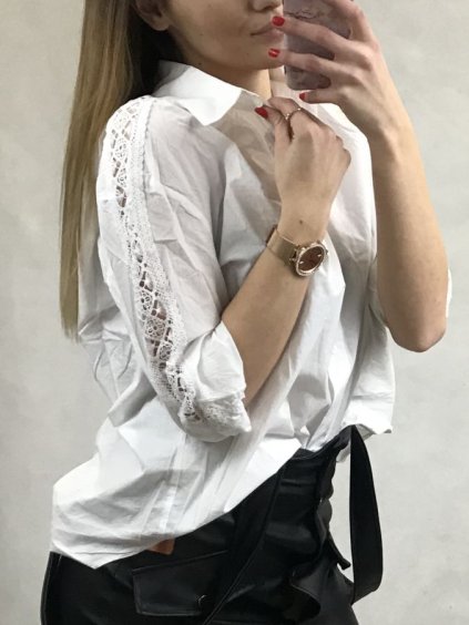Košile halenka 3/4 rukáv dámské (uni M-L, XL-XXL) ITALSKá MODA IMT20018 bílá (Velikost M/L, Barva bílá)