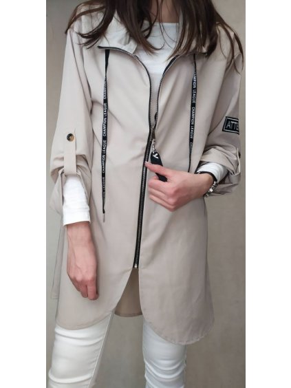Bunda/Kabát dlouhý rukáv dámská (L/XL ONE SIZE) ITALSKÁ MODA IM4211321/DR (Velikost S/M/L, Barva béžová)