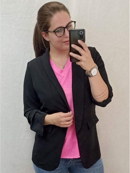Sako elegantní dlouhý rukáv dámské (XL-2XL-3XL-4XL) ITALSKÁ MÓDA IMWT22m2-m10204/DR (Velikost XL, Barva Černá)