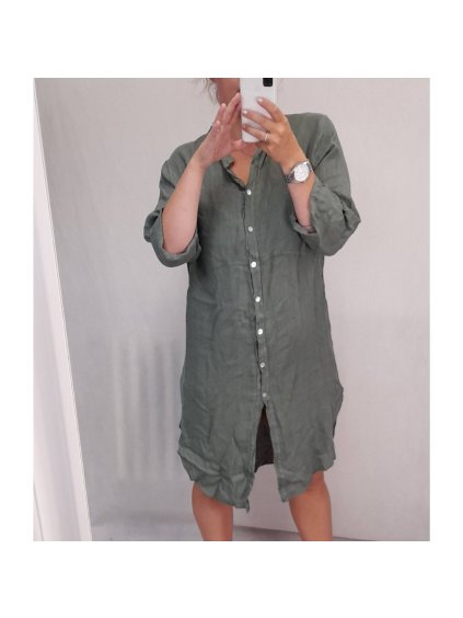 Šaty košilové 3/4 rukáv dámské ( XL / 3XL ONE SIZE) ITALSKá MóDA IM721PAOLO/DR (Velikost 2XL/3XL, Barva zelená khaki)