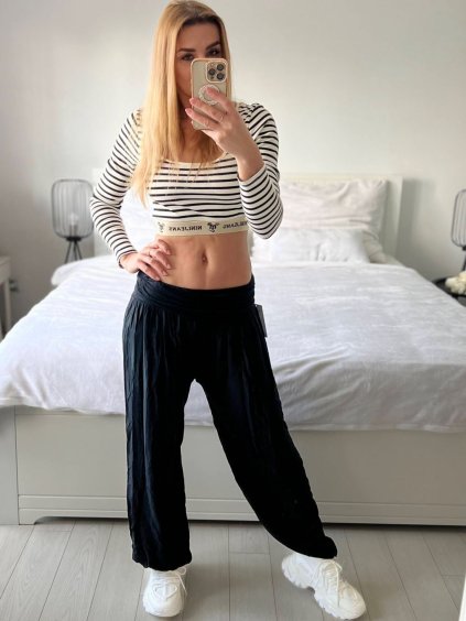 Kalhoty aladinky harémky dlouhé dámské (M/L ONE SIZE) ITALSKÁ MÓDA IMD22212/DR (Velikost M/L, Barva tmavě modrá)