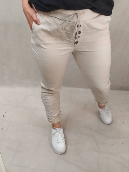 Kalhoty strečové dlouhé dámské (XL/2XL ONE SIZE) ITALSKá MODA IM422198LH (Velikost XL/2XL, Barva béžová)