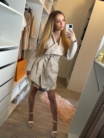 Kabátek flaušový krátký dámský (S/M/L ONE SIZE) ITALSKÁ MÓDA IMD22660 (Velikost S/M/L, Barva béžová)