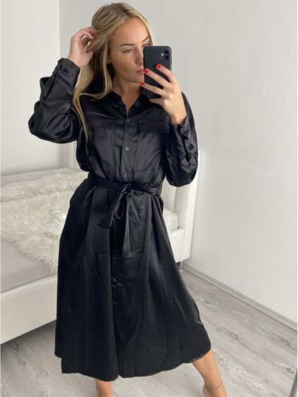 Šaty košilové dlouhý rukáv dámské (S/M ONE SIZE) ITALSKÁ MÓDA IMPBR22H2671-R3/DR (Velikost S/M/L, Barva Černá)