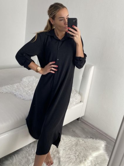 Šaty dlouhé maxi košilové dlouhý rukáv dámské (S/M/L ONE SIZE) ITALSKá MóDA IM4221031/DR