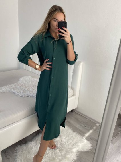 Šaty dlouhé maxi košilové dlouhý rukáv dámské (S/M/L ONE SIZE) ITALSKá MóDA IM4221031/DR (Velikost M/L, Barva Černá)