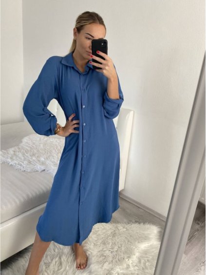 Šaty dlouhé maxi košilové dlouhý rukáv dámské (S/M/L ONE SIZE) ITALSKá MóDA IM4221031/DR (Velikost M/L, Barva Černá)