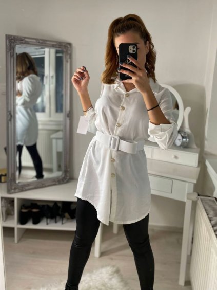 Šaty košilové s páskem dlouhý rukáv dámské (S/M ONE SIZE) ITALSKÁ MÓDA IMWGS223767/DR
