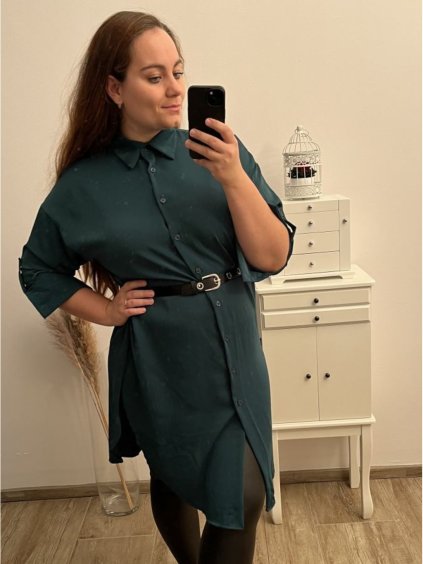 Košile prodloužená/šaty košilové s páskem dlouhý rukáv dámské nadrozměr (XL/2XL ONE SIZE) ITALSKÁ MÓDA IMPBB222713DS/DR