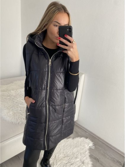 Vesta s kapucí bez rukávu dámská (S/M ONE SIZE) ITALSKÁ MÓDA IMPLI2220587/DR