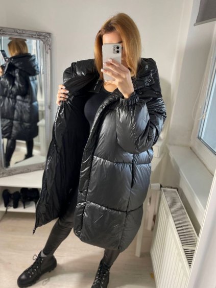 Bunda zimní kabát prošívaný s kapucí dámský (S-L) KZE228556/DR (Velikost S, Barva Černá)