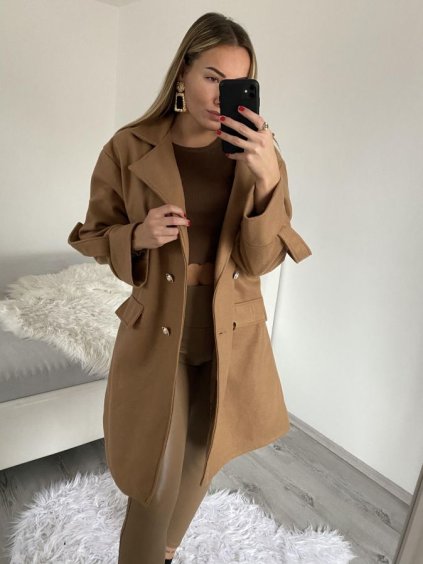 Kabát flaušový dámský (S/M ONE SIZE) ITALSKÁ MÓDA IMWB22337/DR (Velikost S/M/L, Barva hnědá)